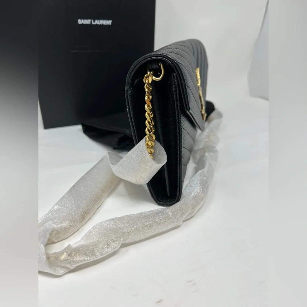 Saint Laurent Monogram Envelope Chain Matelasse Black Leather Cross Body Bag - Picture 4 of 11